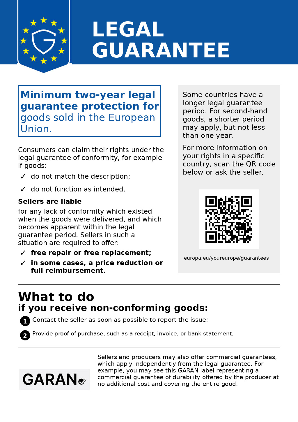 Official European Union notice on the legal guarantee of conformity