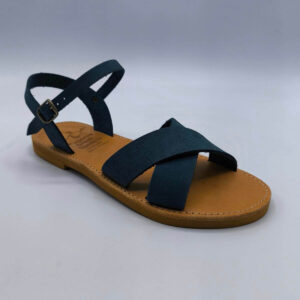 Criss Cross Ankle Strap Leather Sandals Blue Color