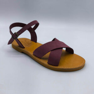 Criss Cross Ankle Strap Leather Sandals Purple Color