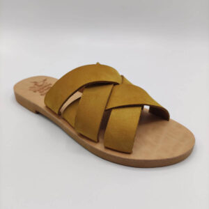 Criss Cross Woven Leather Slides Pagonis Ochra Color