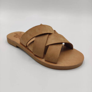 Criss Cross Woven Leather Slides Pagonis Nude Color