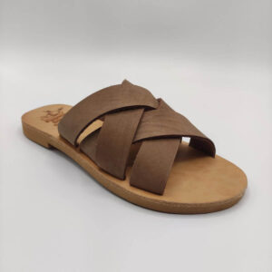 Criss Cross Woven Leather Slides Pagonis Mocha Color