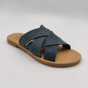 Criss Cross Woven Leather Slides Pagonis Nubuck Blue