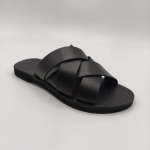 Criss Cross Woven Leather Slides Pagonis Total Black