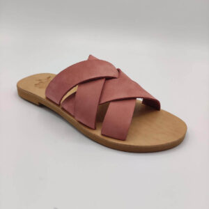 Criss Cross Woven Leather Slides Pagonis Nubuck Pink