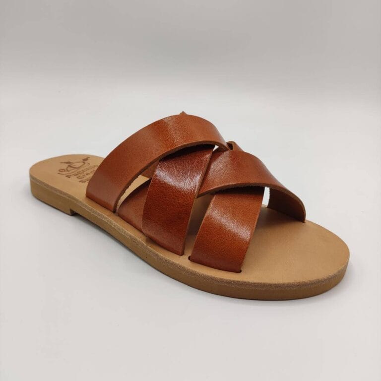 Criss Cross Woven Leather Slides Brown