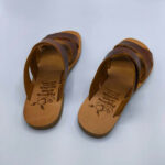 Leather Double Cross Over Strap Sandals - Image 13