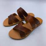 Leather Double Cross Over Strap Sandals - Image 12