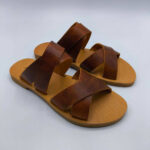 Leather Double Cross Over Strap Sandals - Image 11