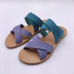 Leather Double Cross Over Strap Sandals - Image 7