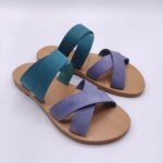 Leather Double Cross Over Strap Sandals - Image 6