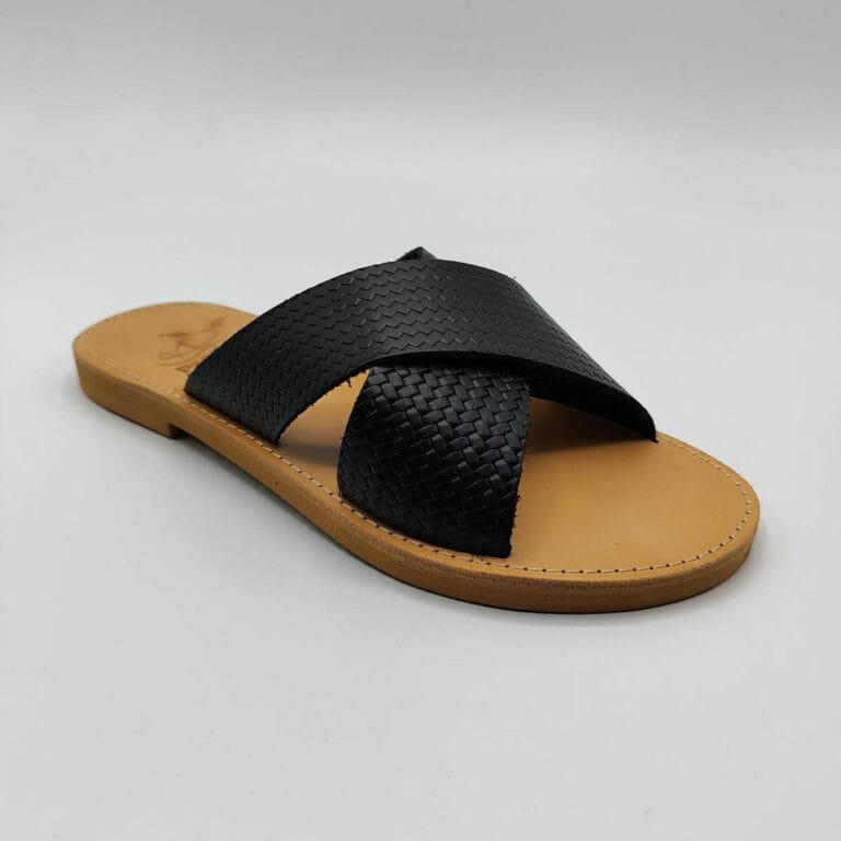 Embossed Leather Women Leather Slide Black