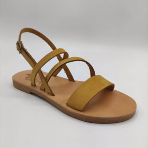Greek Hellenic Leather Women Sandal Ochra Color