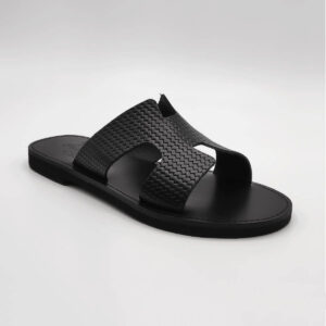 Hermes Sandals H Embossed Leather Total Black