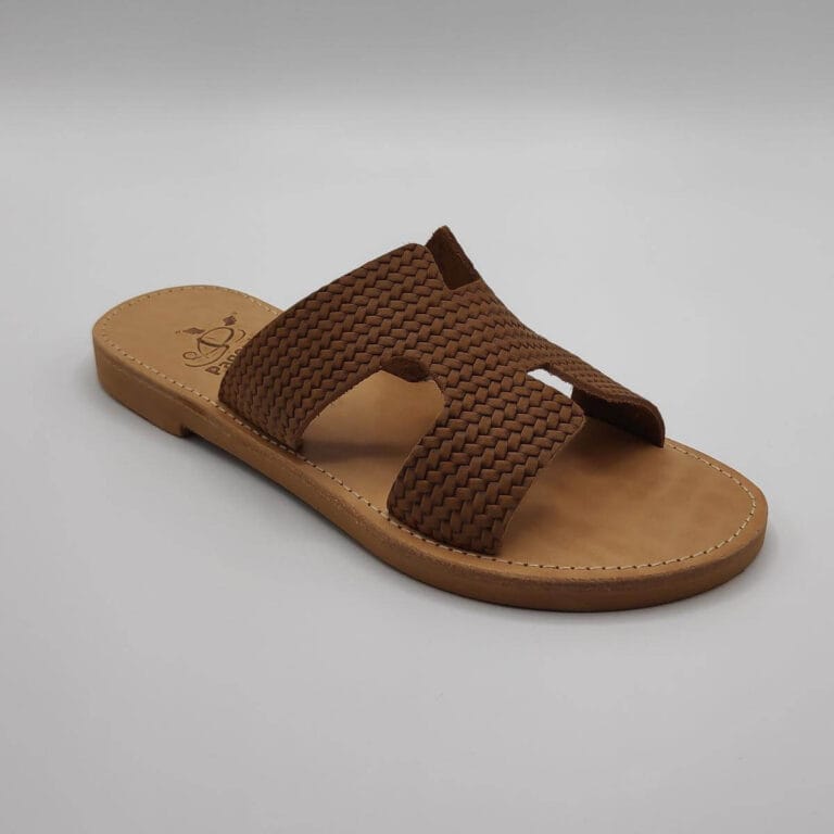 Hermes Sandals H Embossed Leather Total Brown