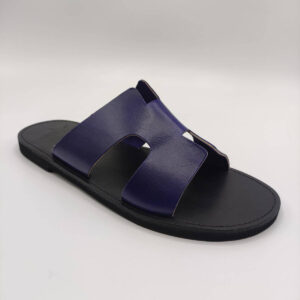 Hermes Slides Men Handmade Slip On Blue Black