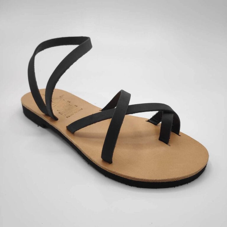 Black Leather Strappy Sandals with Toe Straps