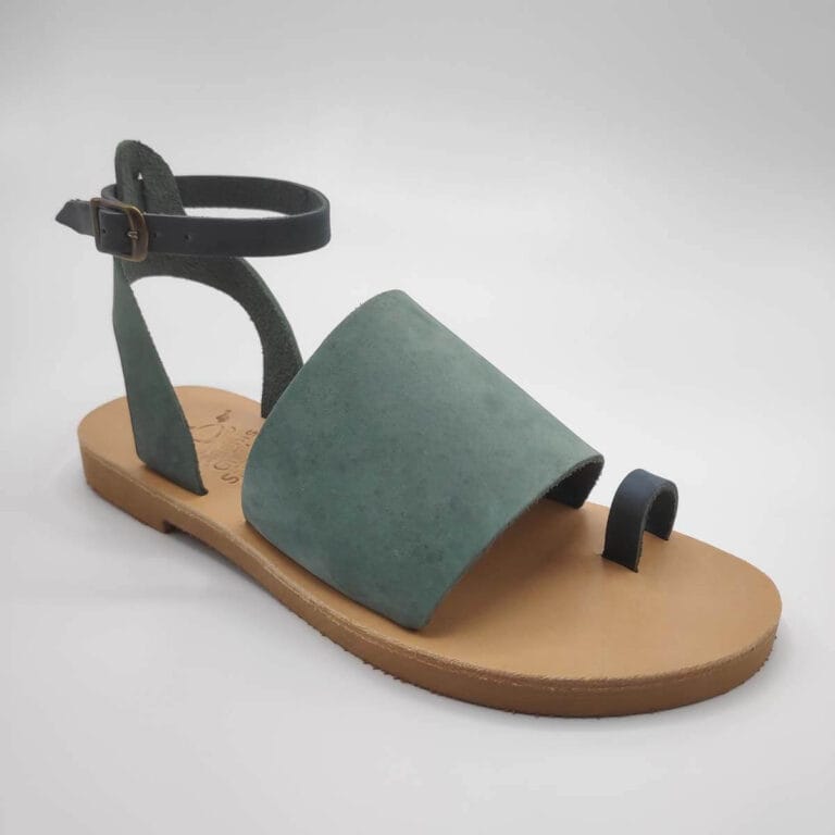 Green Leather Sandals with ankle strap
