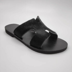 Black Fur Sandals Greek Hermes