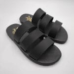 Three Straps Mens Leather Sandals Black Comfort Sandals side view 2