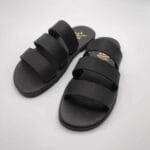 Three Straps Mens Leather Sandals Black Comfort Sandals side view
