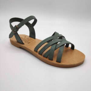 Strappy leather ankle sandal green
