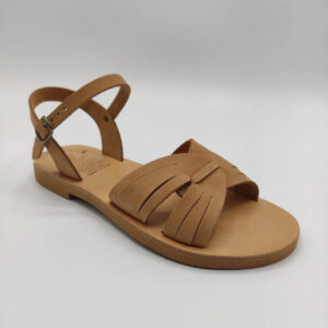 Leather Sandal Two Interlocking Straps Across The Front Nude Color