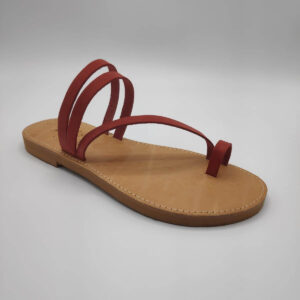Leather Toe Three Straps Slide red