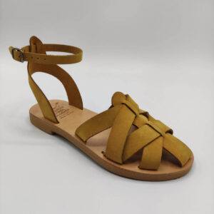 Lefkoni Closed toe leather sandal Ochra Color
