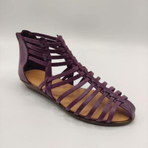 Zipper Back Strappy Leather Sandal Purple
