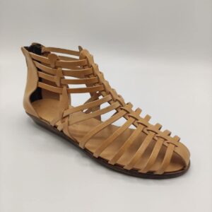 Zipper Back Strappy Leather Sandal Natural