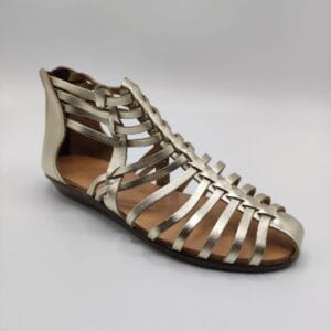 Zipper Back Strappy Leather Sandal Gold