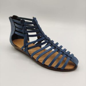 Zipper Back Strappy Leather Sandal Blue