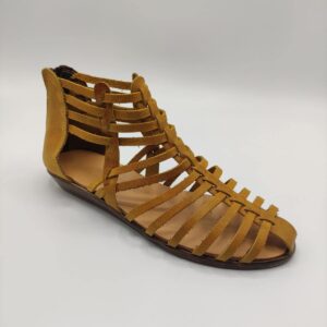 Zipper Back Strappy Leather Sandal Yellow