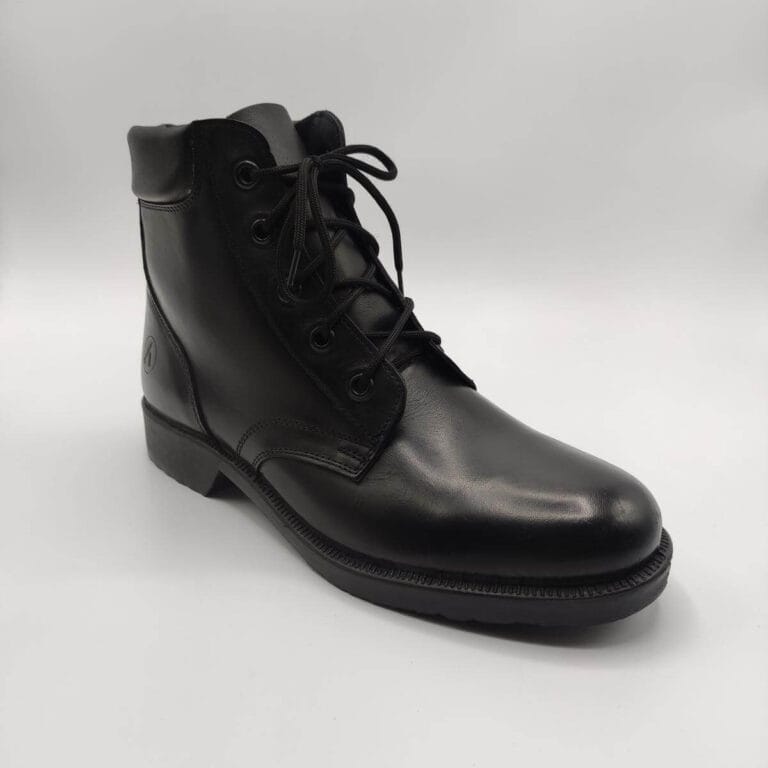 Men Leather Boots Lace Up Black Color