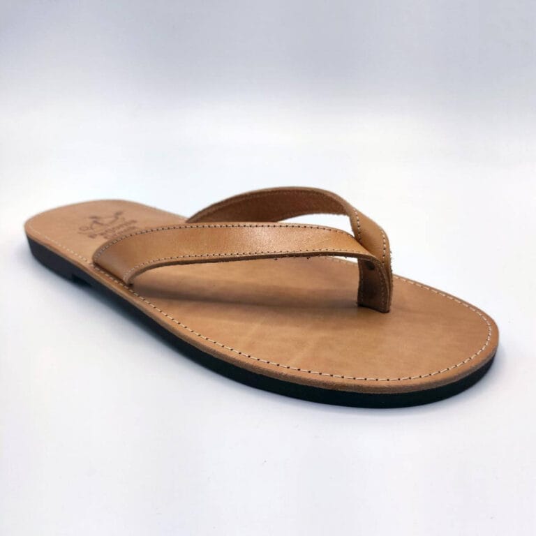 Mens Leather Flip Flops Natural Pagonis Greek Sandals