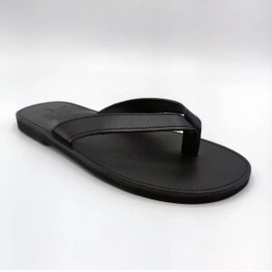 Mens Leather Flip Flops Total Black Pagonis Greek Sandals