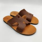 Mens Leather Slide H Cut Embossed Leather - Image 3