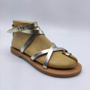 Pagonis Flat Strappy Leather Sandals Gold