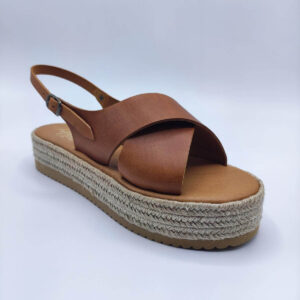 Platform Wide Criss Cross Sandal Brown