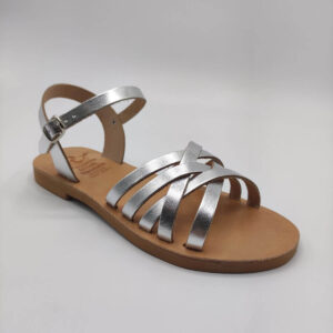 Strappy leather Ankle Sandals Silver Color