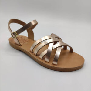 Strappy leather ankle sandal brass