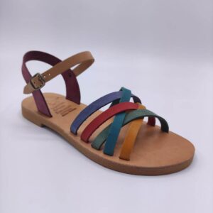 Strappy leather ankle sandals Multicolor