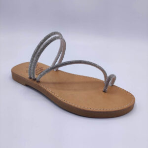 Toe Ring Embellished Women Leather Slide Silver