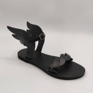 Total Black Braided Leather Sandals With Wings Ikaria Model