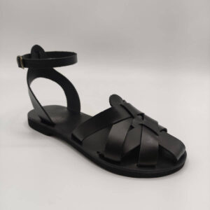 Total Black Closed Toe Leather sandal Pagonis Greek Sandals
