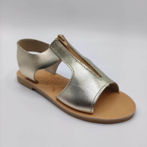 Women Leather Sandal With Zipper Gold