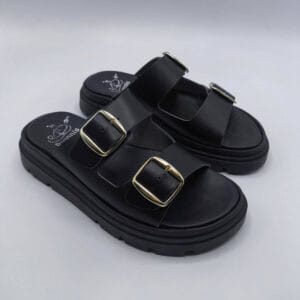 Women Total Black Two Straps Platform
