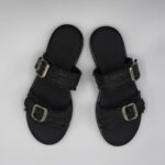 Women's Black Woven Sandals with Metal Buckles - Image 5