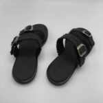 Women's Black Woven Sandals with Metal Buckles - Image 4